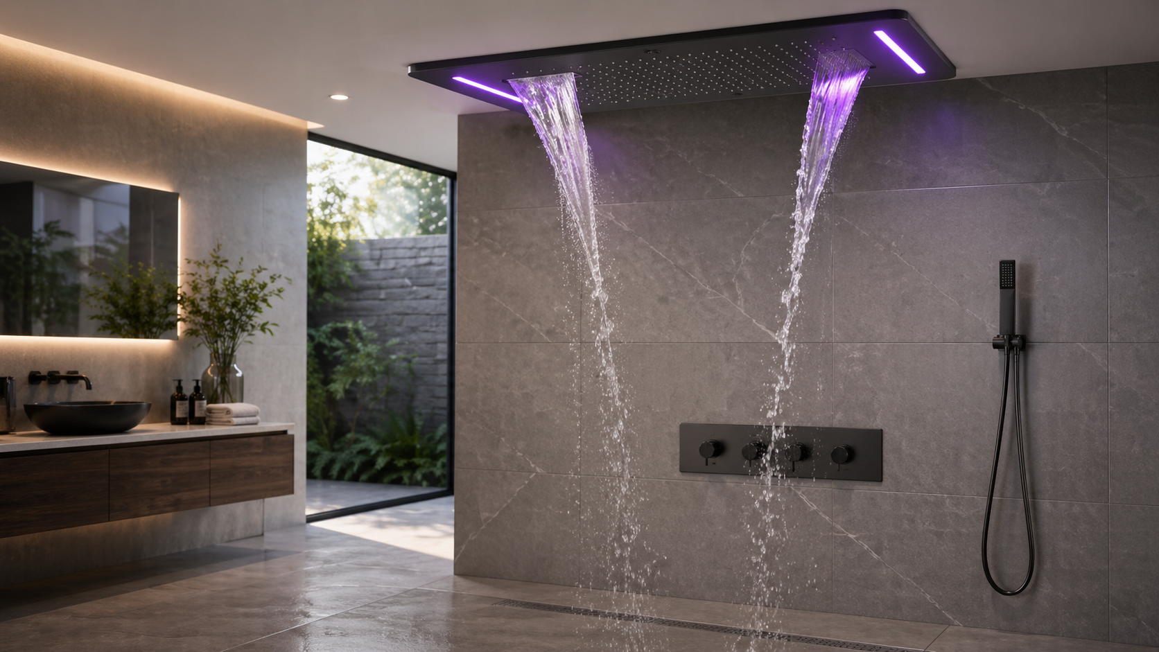 Large rainfall shower heads